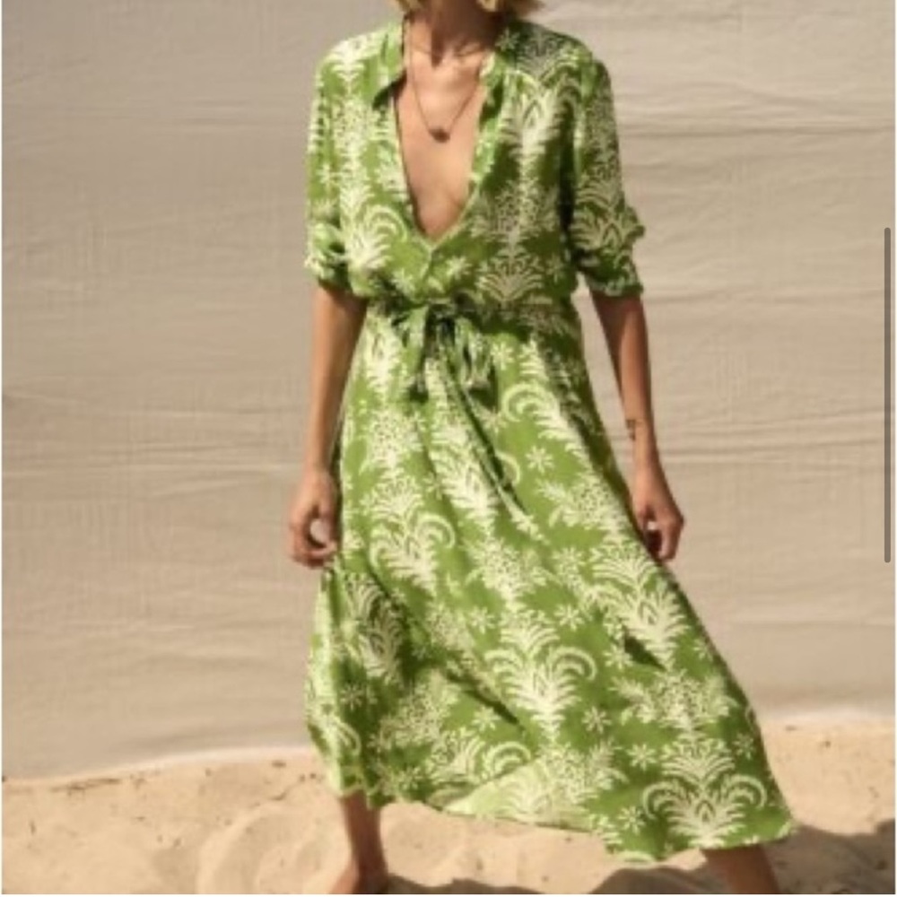 Zara Green Flowy Midi Dress Sz S